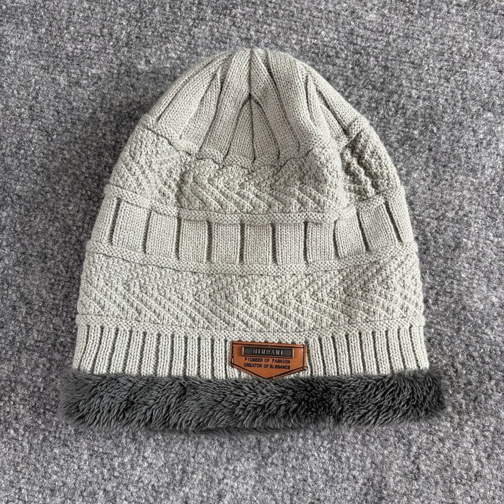 Hindawi Beanie Hat Gray Cable Knit Faux Fur Lined Thermal Winter Outdoor Ski